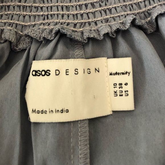 ASOS Maternity Off Shoulder Blue Stripe Mini Dress with Sheer Blouson Sleeve - Picture 12 of 14